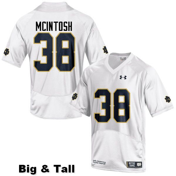 Men's NCAA Notre Dame Fighting Irish #38 Deon McIntosh Stitched College Under Armour Authentic White Big & Tall Football Jersey CR10M18PL